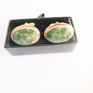 Vintage Modern Jade Cufflinks Gold Tone